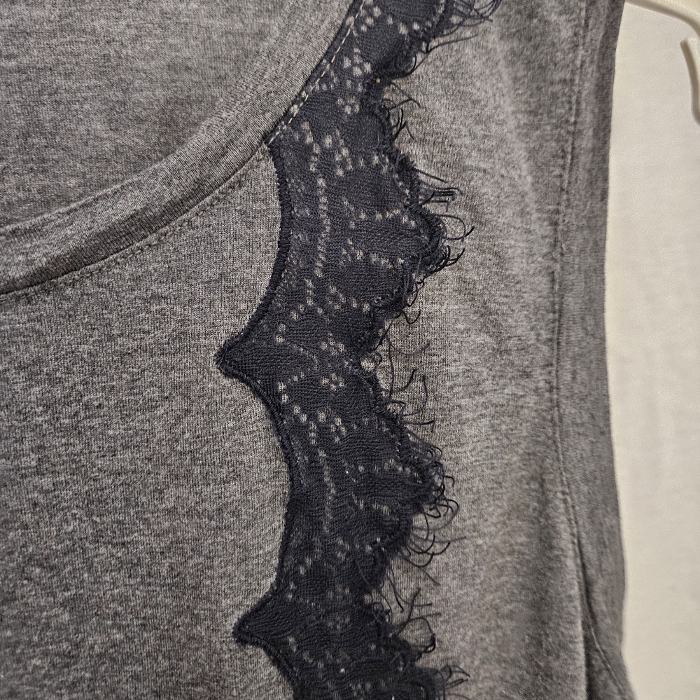 LOFT Gray Sleeveless Top with Black Lace Detail Goth Grunge Medium - Picture 7 of 10